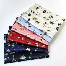 1 meter X 1.48 meter Retro Rose Satin Fabric Print Silky Charmeuse material For Scarf,Gown,Lining,Sewing,Diy