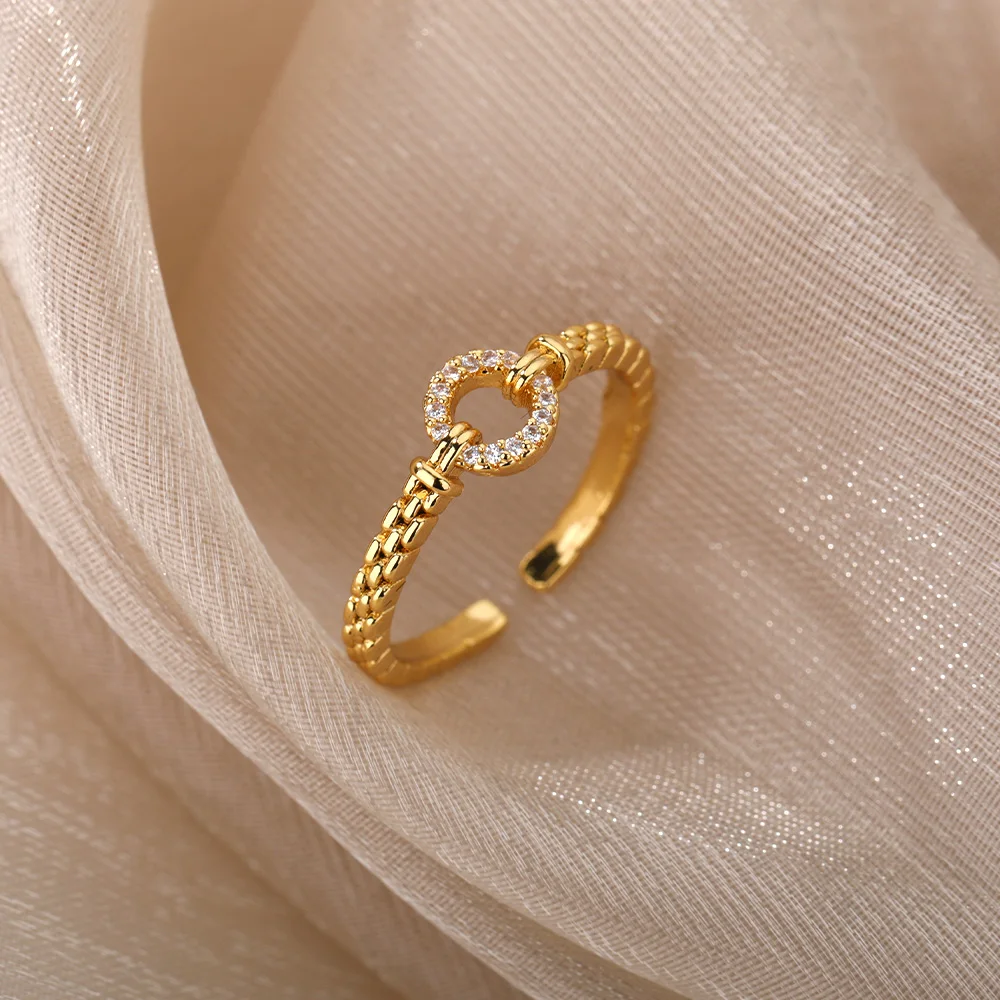 Women's Punk Rock Zircon Round Adjustable Ring