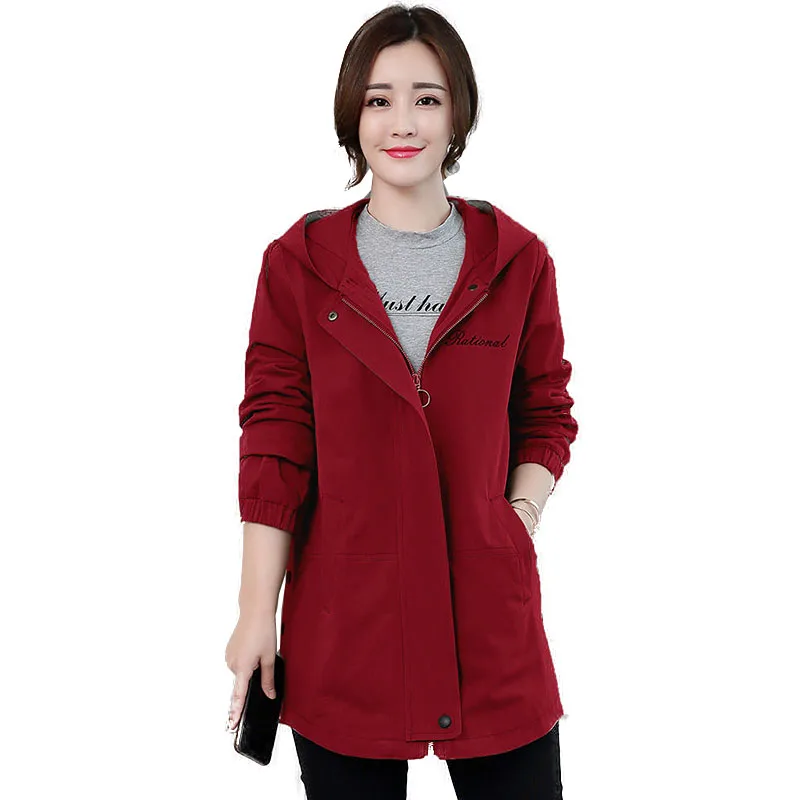 

2024 New Women's Windbreaker Jacket Spring And Autumn Lining Blouse Hooded Female Trench Coat Overwear L303