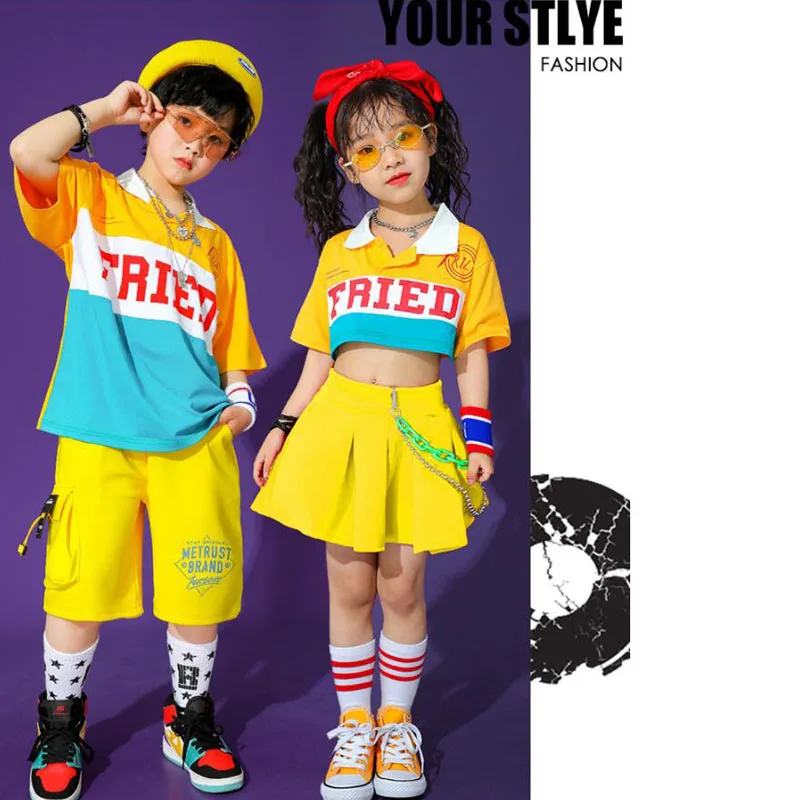 Kids Hip Hop dancing Outfits Tshirt Street wear Shorts Skirt For Singers Girls Boys Show Stage Jazz Dance Wear Costumes Outfits