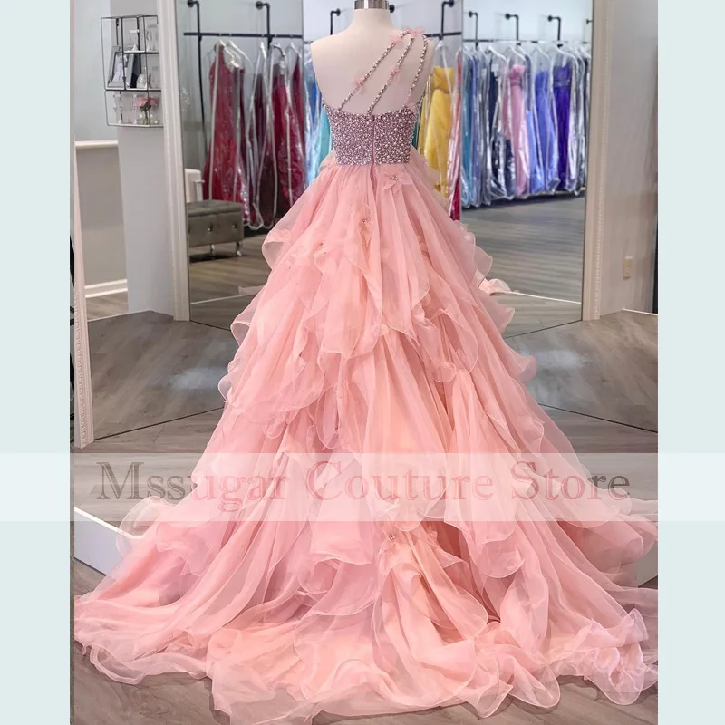 2021 Luxury Evening Dresses One-shoulder Tulle Beading Princess Prom Formal Gowns Vestido De Festa