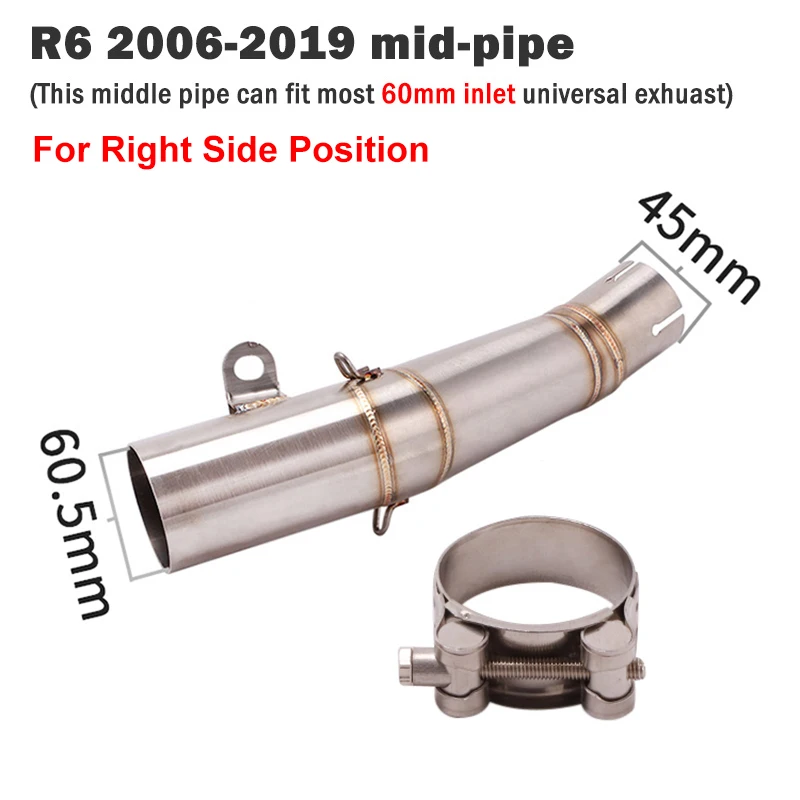 R6 2006-2019 Slip-on Exhaust Middle Link Pipe Escape Adapter 45mm 51mm 60mm Connect Central Pipe for Yamaha YZF R6 2006-2019