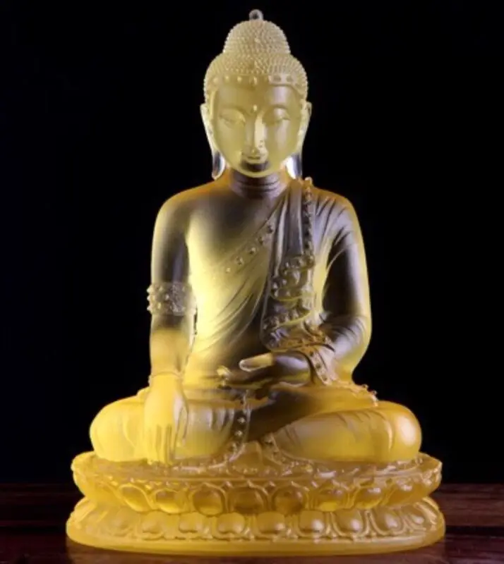 

Yellow Color Pate-De-Verre Shakya Muni Buddha Crystal Sculpture Art Glass Statue