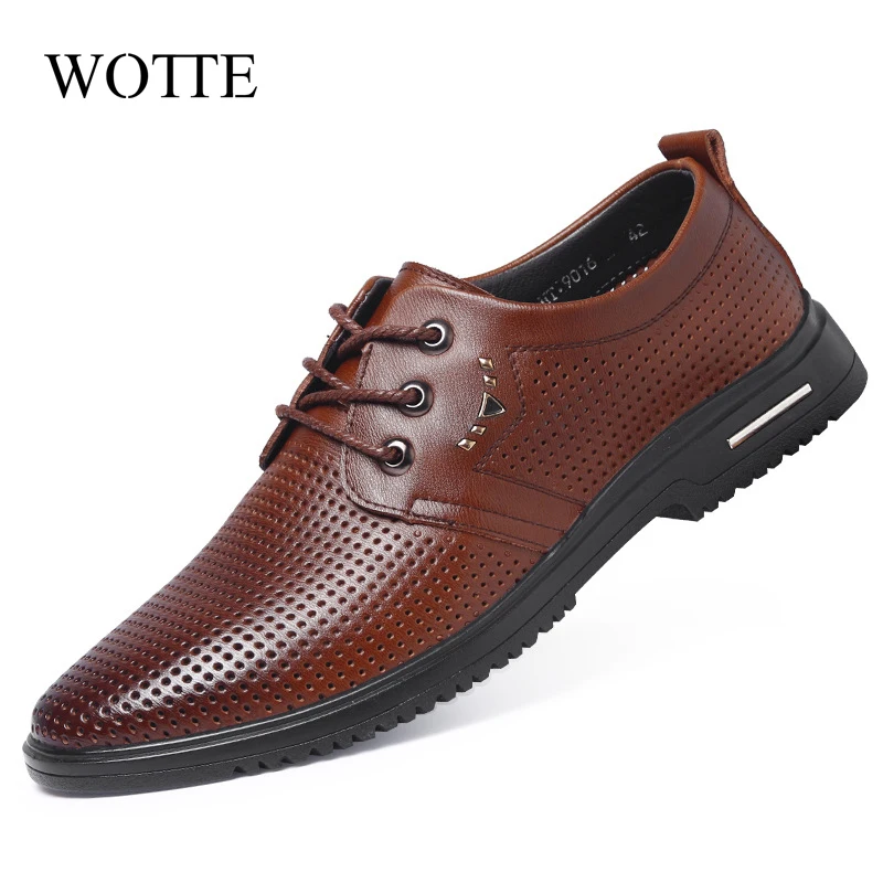 WOTTE New Men Leather Shoes Business Men\'S Dress Shoes Fashion Casual Wedding Shoes Comfortable Pointed Solid Color Men Shoes