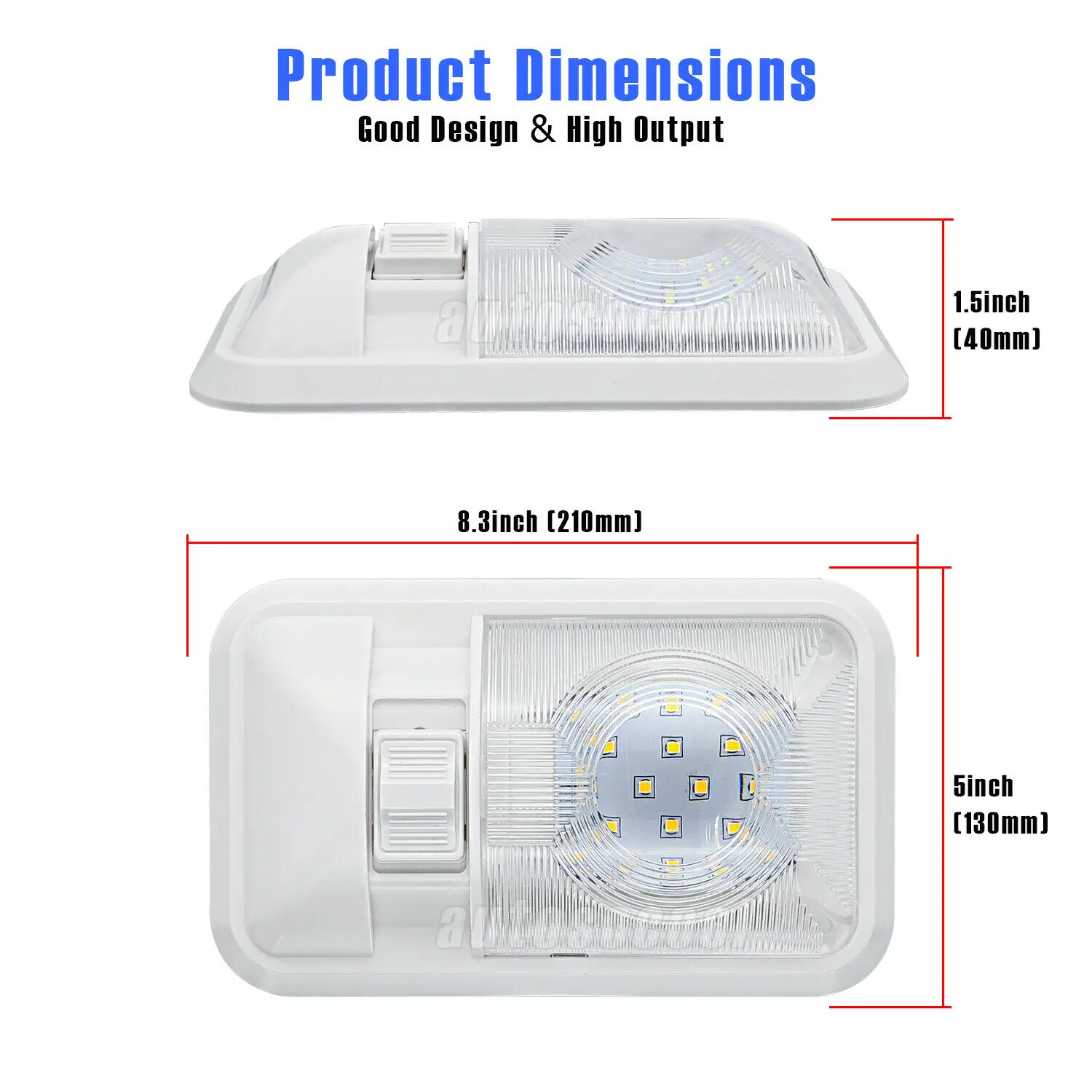 12V Camper Ceiling Rectangle Single Dome Light 24 LED 2835 SMD Chips 4000-4500K 280lm RV Interior Ceiling Light Wall Light