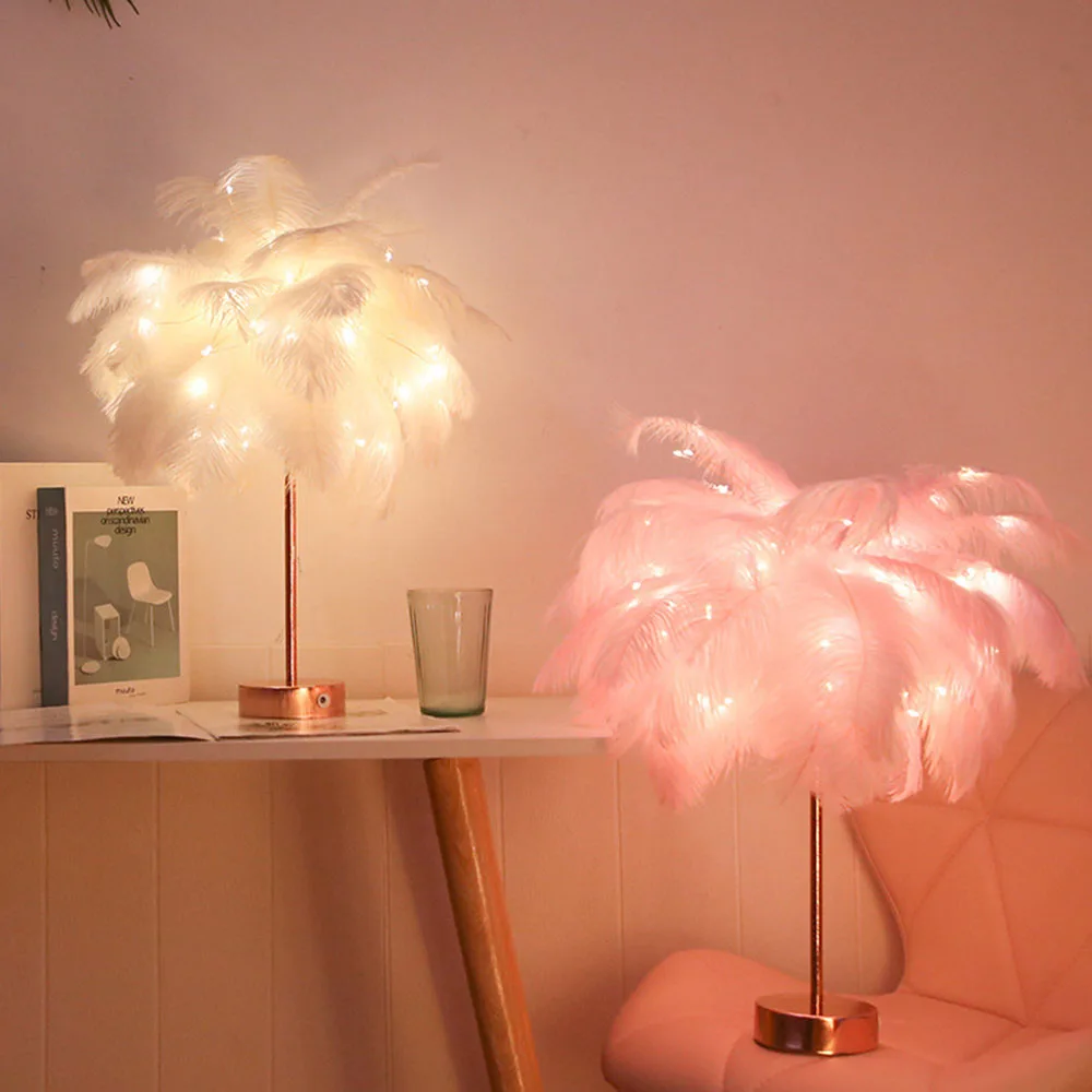 Iron Feather Night Light For Bedside With Remote Controller Fairy Copper Lamp Power By USB/AAA Battery Feather Lampshade