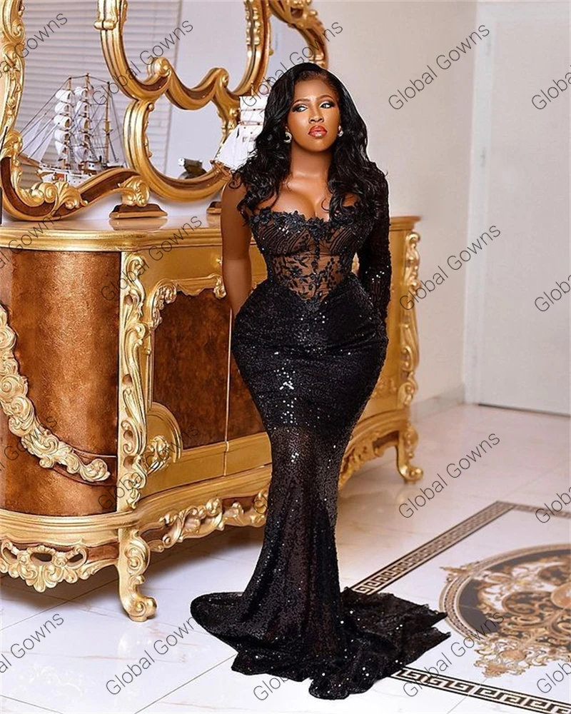 Aso Ebi 2024 Black Sweetheart Evening Dress Beaded 3D Flowers Prom Dresses For Women Party Robe De Soiree Customized