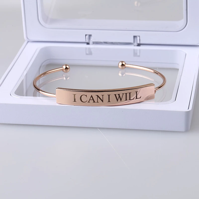 Qitian  Personalized Custom Rose Gold Bangles Engraved Name Letters Date Open Bangles & Bracelets DIY Jewelry