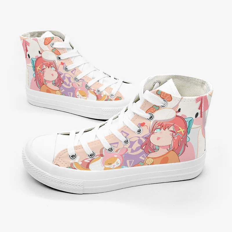 Amy and Michael Cartoon Animation Cute Female Students High Top Canvas Sneakers Women\'s Classic Flats Lace Up Hand Painted Shoes