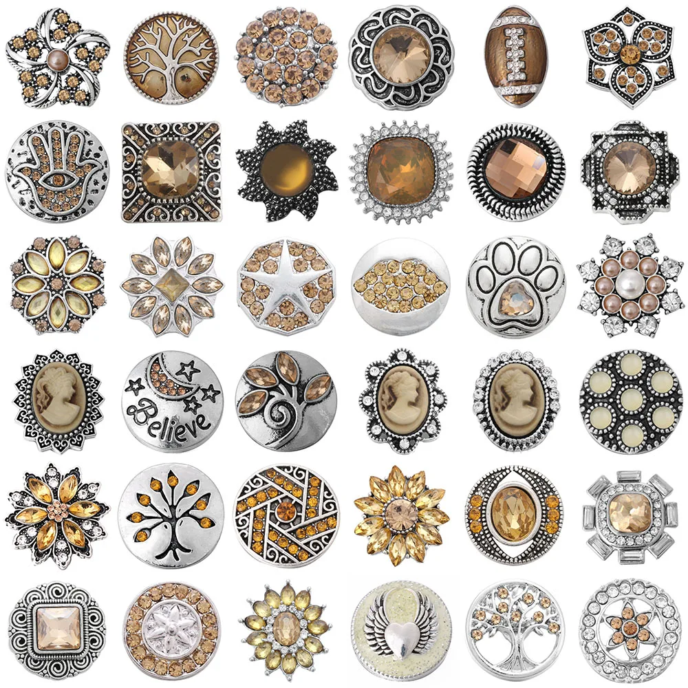 5 шт./лот новые застежки ювелирные изделия с коричневыми кристаллами Стразы Сова пена 18 мм металлические застежки кнопки подходят DIY 18 мм браслет ожерелье