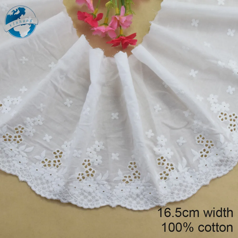 16.5cm Wide 100% Cotton Embroid Lace Sewing Ribbon Guipure Trim Wedding Decoration DIY Dolls Colthes Accessories Lace Edge#4051