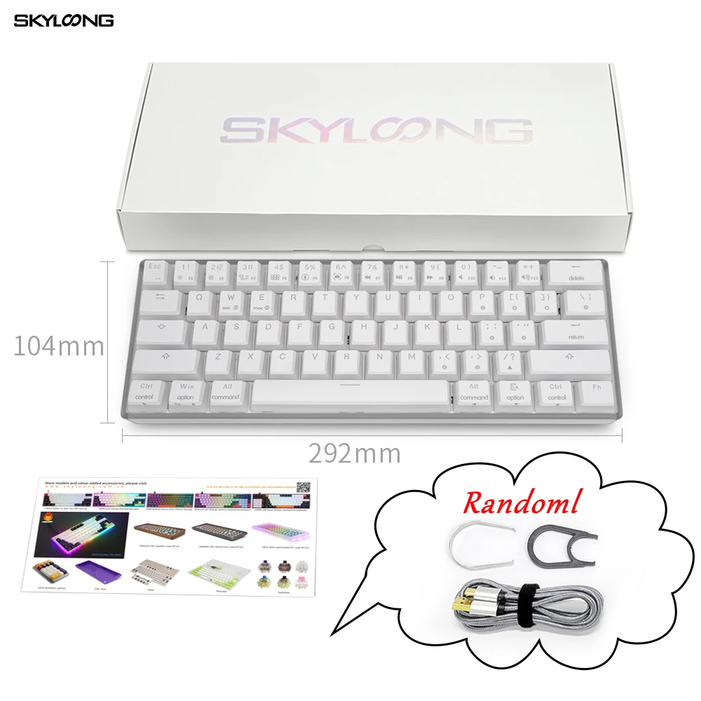 SKYLOONG-Mini portátil com fio mecânico Hot Swap, RGB Backlit, Amarelo, 61 chaves, V2, GK61, SK61, AK61, 60% Gamer, 3Pin