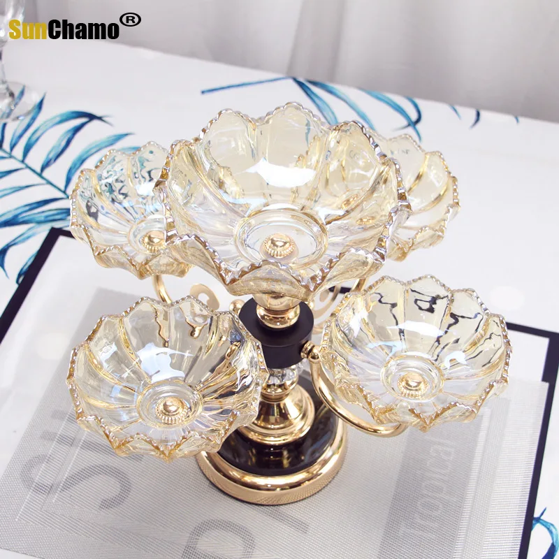 New European Style Light Luxury Double-layer Multi-cell Glass Fruit Plate Living Room Coffee Tabletop Dining Hospitality Fashion