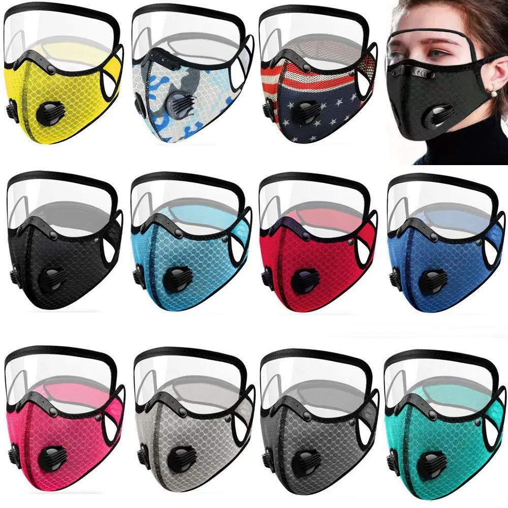 1PC Cycling Face Mask Activated Carbon Masks Anti Pollution Filter Breathing Valve Removable Protective Lens Outdoor Accessories