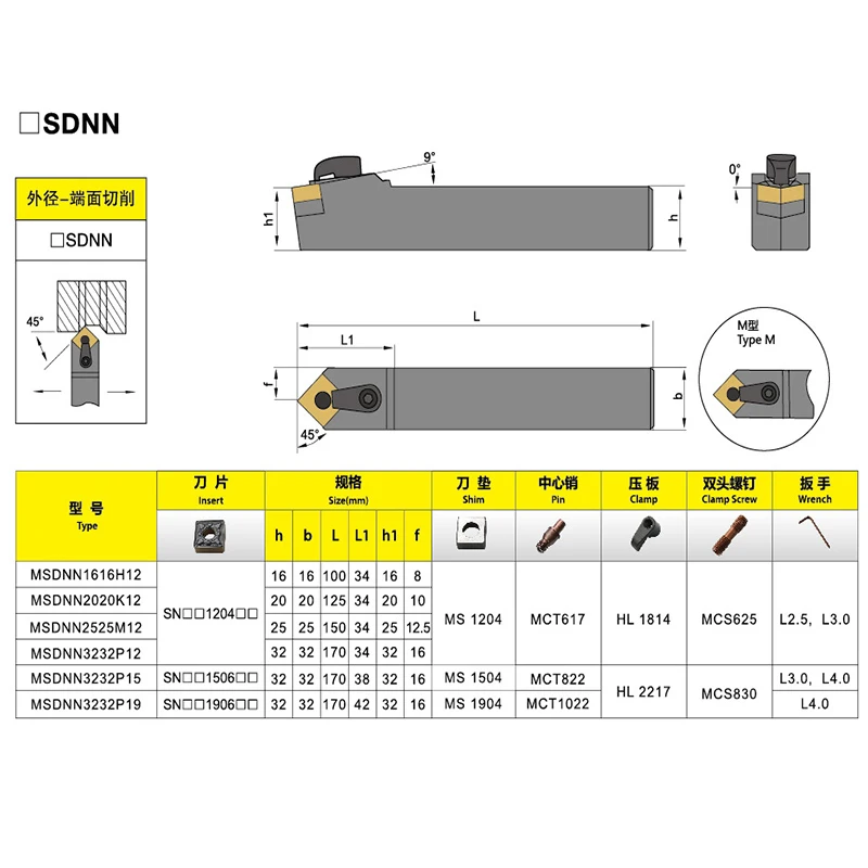 1 PC MSDNN2020K12 MSDNN1616H12 Dudukan CNC Mesin Bubut Mengubah Alat 45 Derajat Luar Eksternal Turning Cutter CNC Bubut Arbor