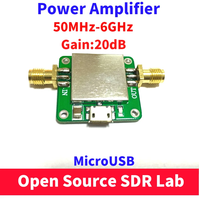 50M-6GHz Low Noise RF Amplifier Ultra Wideband Gain 20dB MicroUSB Power Supply