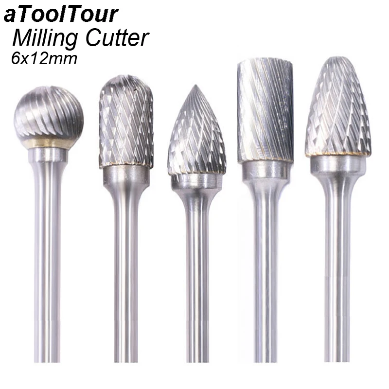 1/4 6mm Shank 12mm Edge Tungsten Carbide Rotary Burr Milling Cutter Double Single Cut File Finishing Metal Mold Die Grinder Rasp