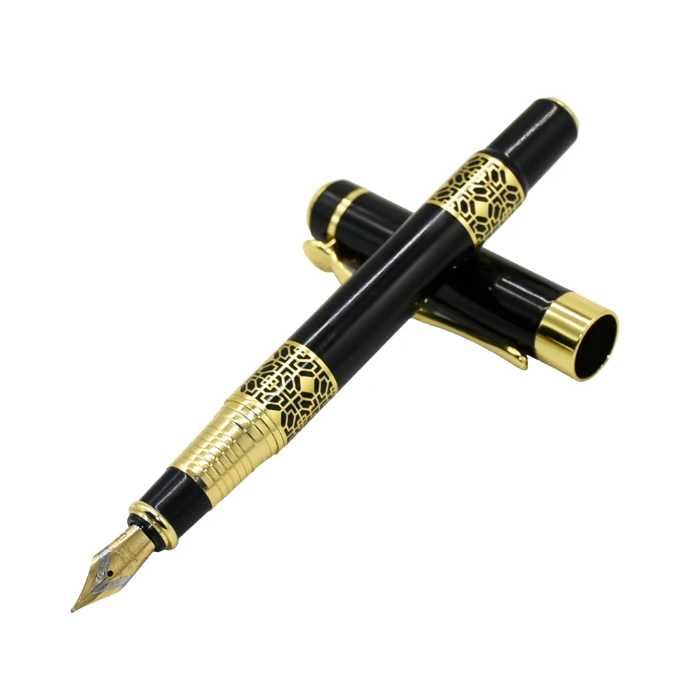 

High Quality Black Golden Carving Mahogany Pen Luxury Business School Student Office Supplies Fountain Pen New Ink Pen