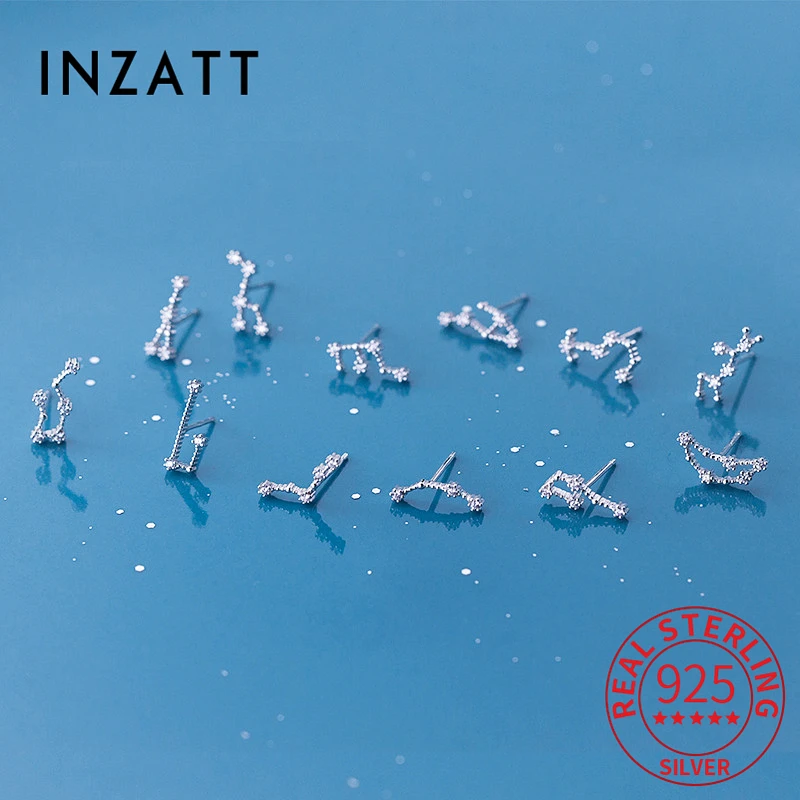 INZATT Real 925 Sterling Silver Twelve constellations Stud Earring For fashion Women part Cute Fine Jewelry Accessories Gift