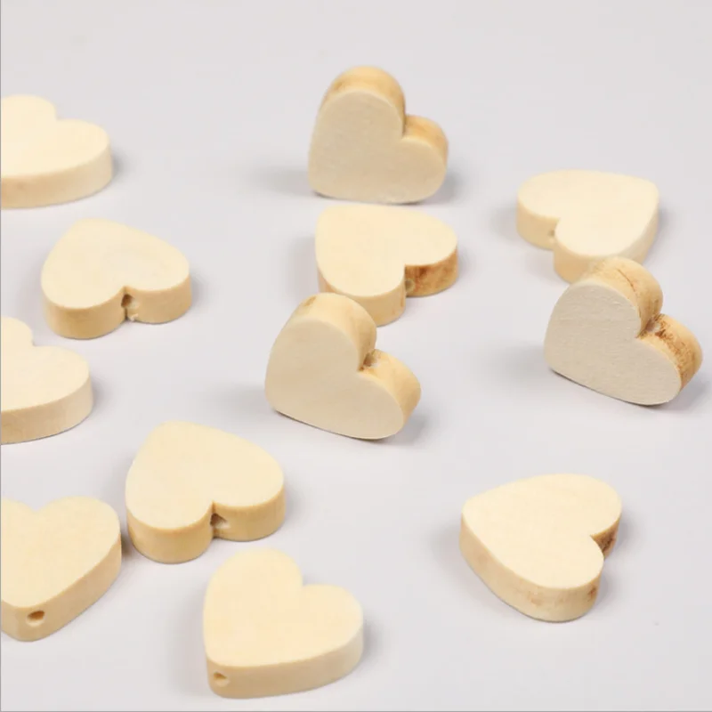 50Pcs Heart-Shaped Wooden Beads DIY Crafts Jewelry Tools Custom Hemu Loose Beads Home Decorations Baby Toys Accessories