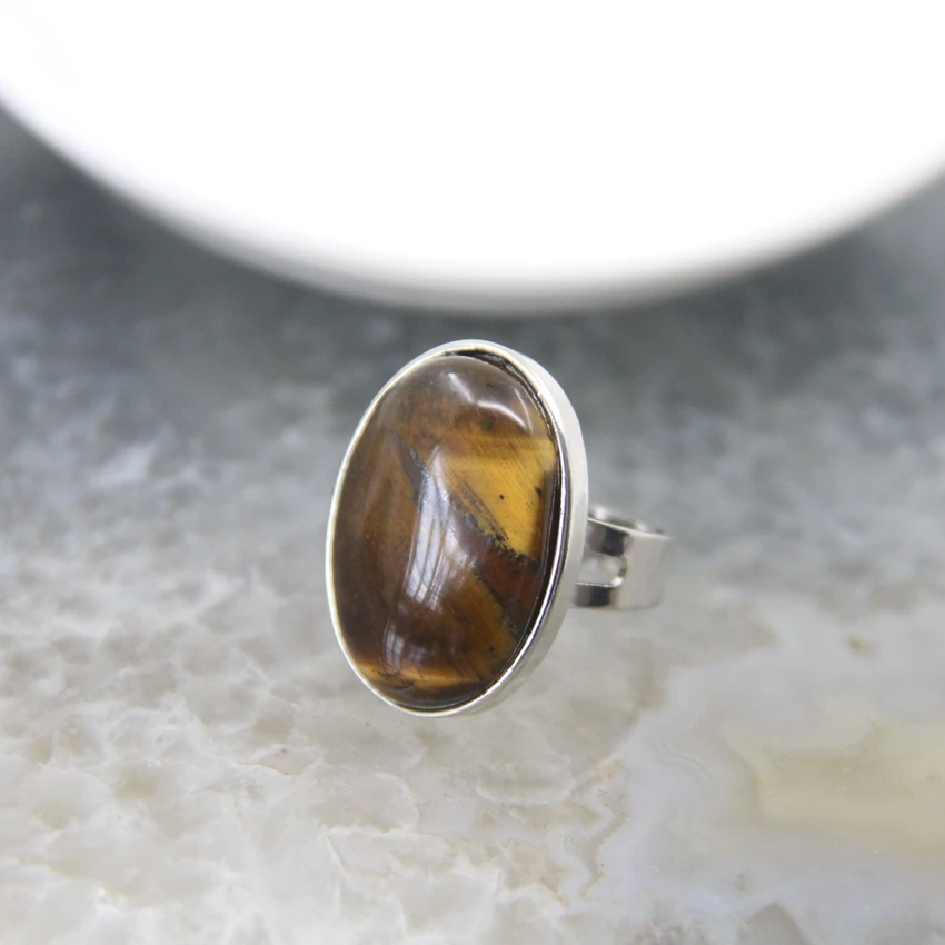 Oval Natural Quartz Amethyst Crystal Adjustable Rings,Cabochon Healing Energy Gems Rings Jewelry Gift,Women\'s Party Finger Rings