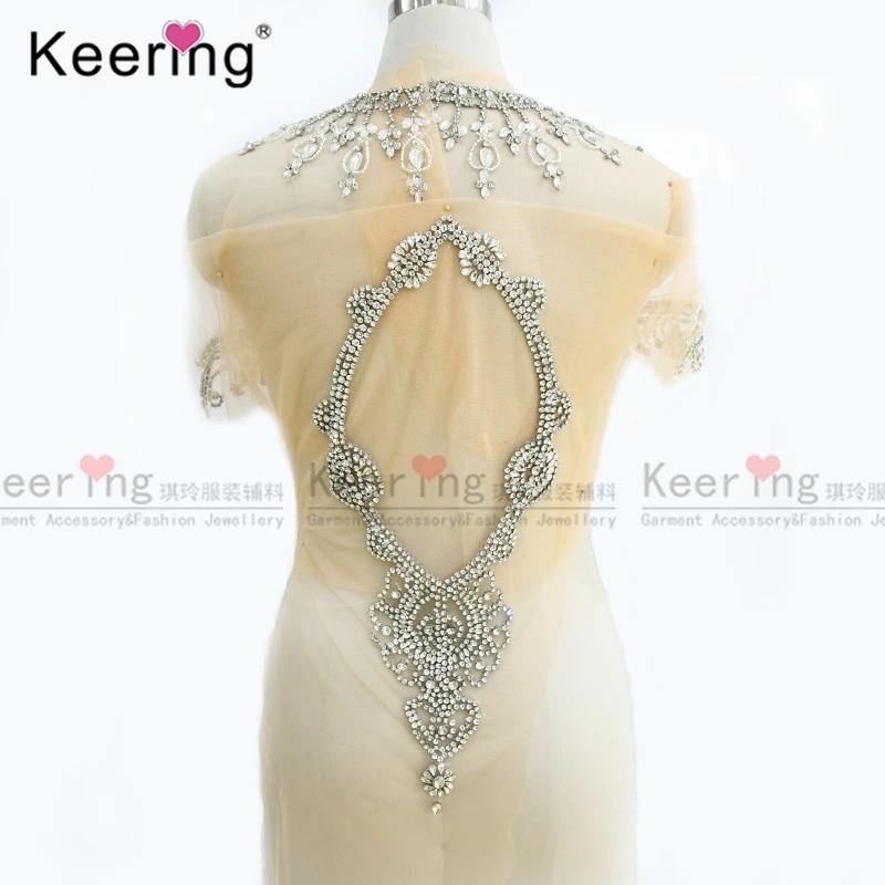 Keering Beaded Rhinestone Wedding Applique, Silver Rhinestone Patches with Necklace, New Arrival, WDP-168