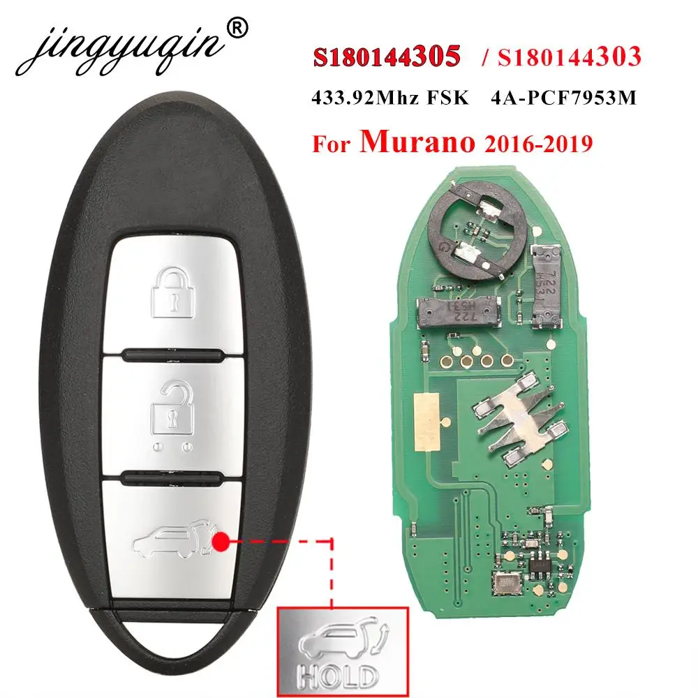 

jingyuqin 433Mhz FSK S180144305 3Buttons Smart Key 4A PCF7953M For Nissan Murano Z52R 2016-2019 S180144303 Keyless Fob