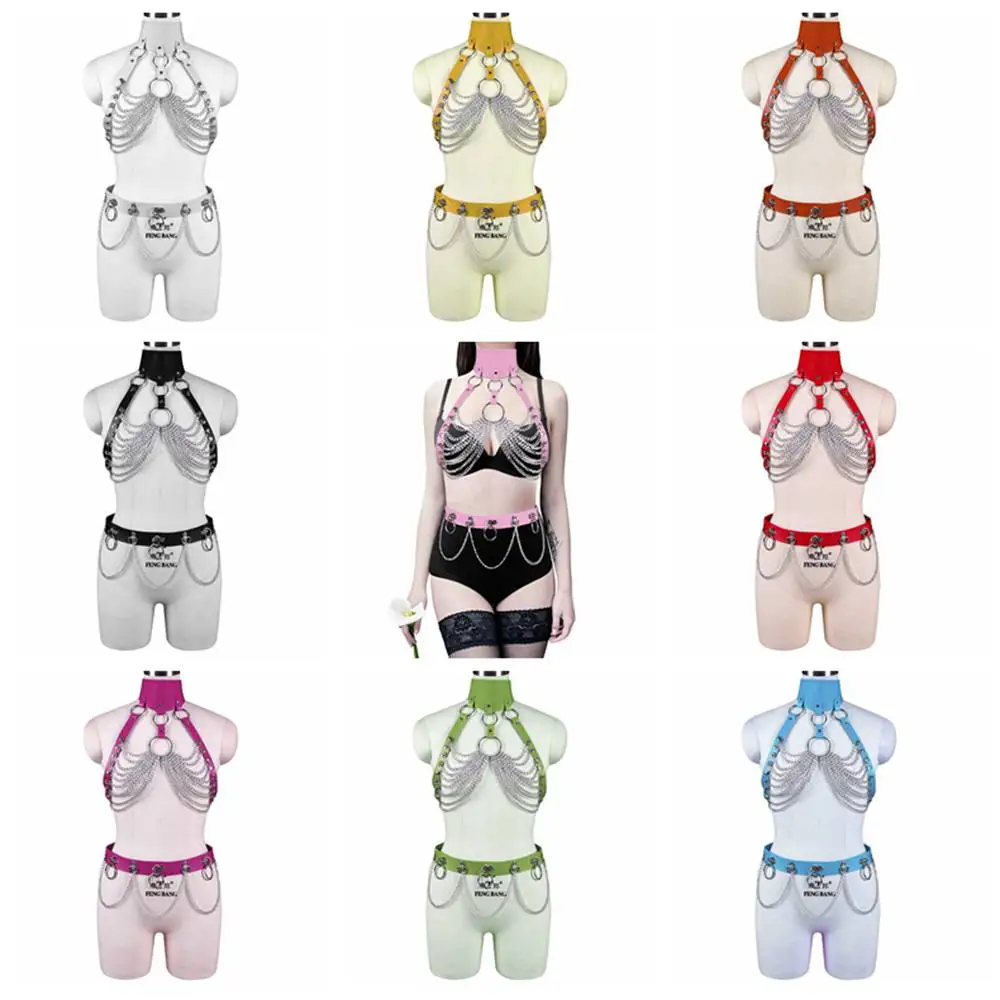 Harajuku Sexy Lingerie Set 2pc Harness Belt Metal Chain Accessories Women's Belt Punk Goth Sword Belt Dance Rave Costume Garters