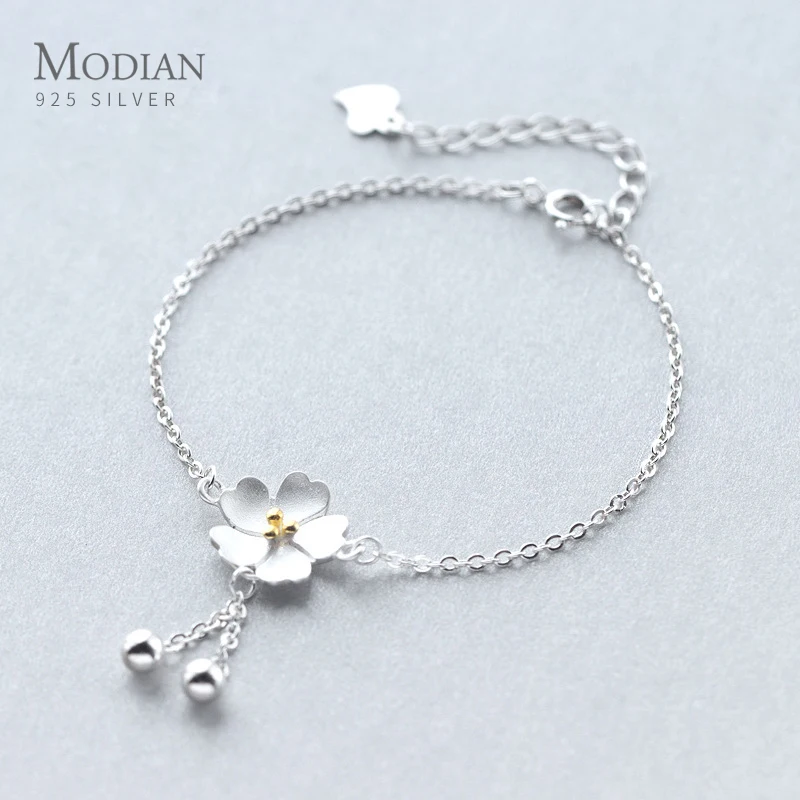 

Modian Classic Cute Plant Daisy Chain Bracelet 925 Sterling Silver Female Simple Jewelry For Women S925 Fashion Bell Bijoux