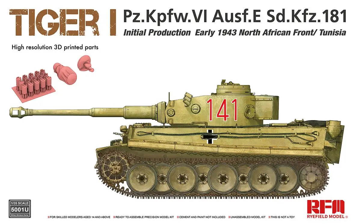 

Ryefield 1/35 RM5001U TIGER I PZ.Kpfw.VI Ausf.E sd.kfz.181 lnitial Production Early 1943 North African Front/Tunisia