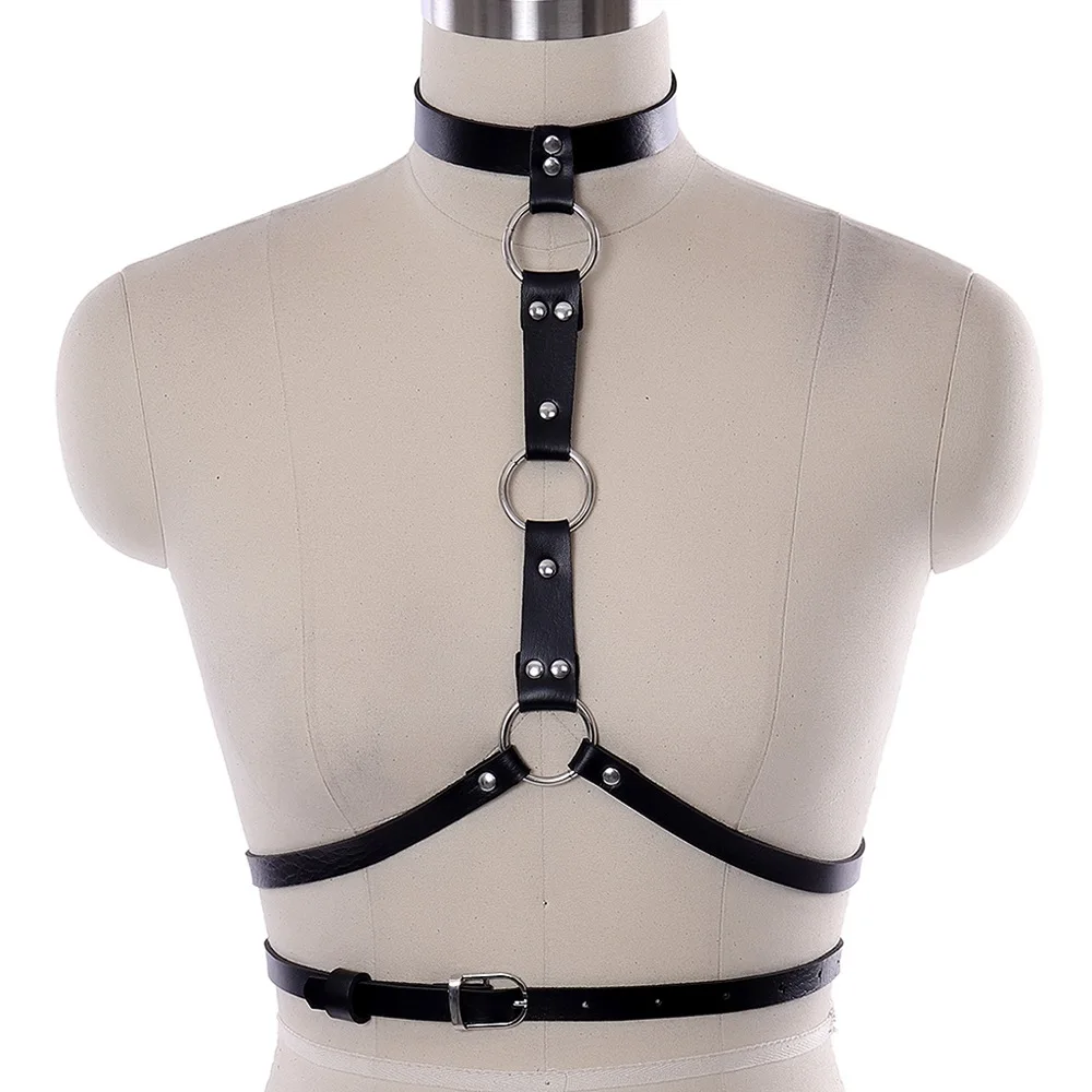 

New Women Leather Harness Black Suspenders Hollow Out Sexy Lingerie Sling Adjustable Female Chest Body Straps Punk Goth Garter