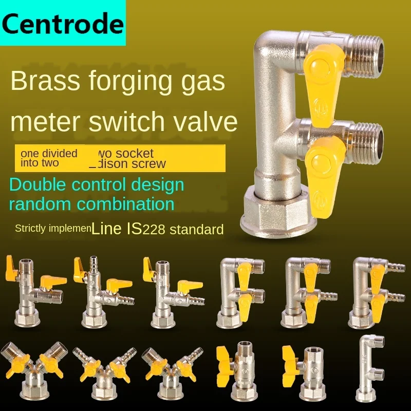 Brass gas meter switch connector one point two way natural gas meter ball valve valve three-way M30 turn 1/2 inch gas stove