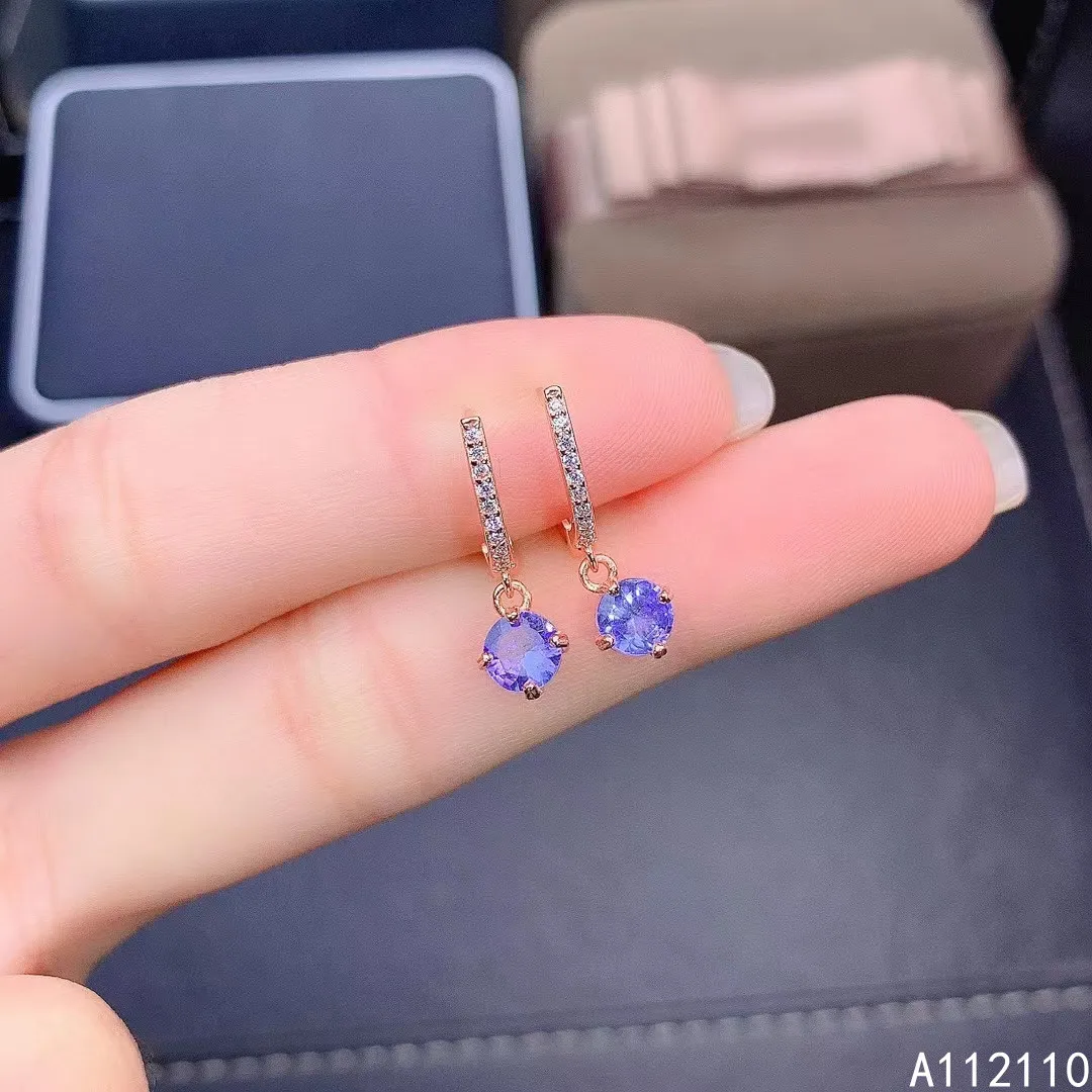 

Exquisite Jewelry 925 Sterling Silver Inset With Natural Gemstone Women's Luxury Classic Round Tanzanite Earrings Eardrop Suppor