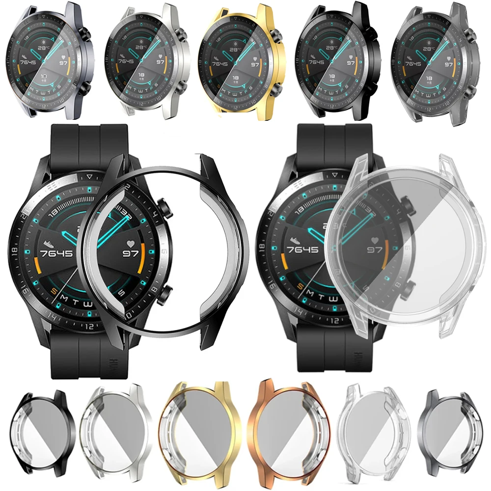 Full Coverage Protective Cover For Huawei Watch GT 2 42mm 46mm TPU Plating Screen Protector Shell For Huawei GT2 Watch Case