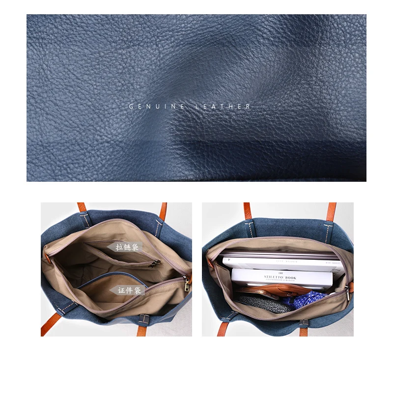Luxury Genuine Leather Women Totes Bag Large Capacity Lady Handbag Simple Business Women Working Bag Cow Leather Shoulder Bags