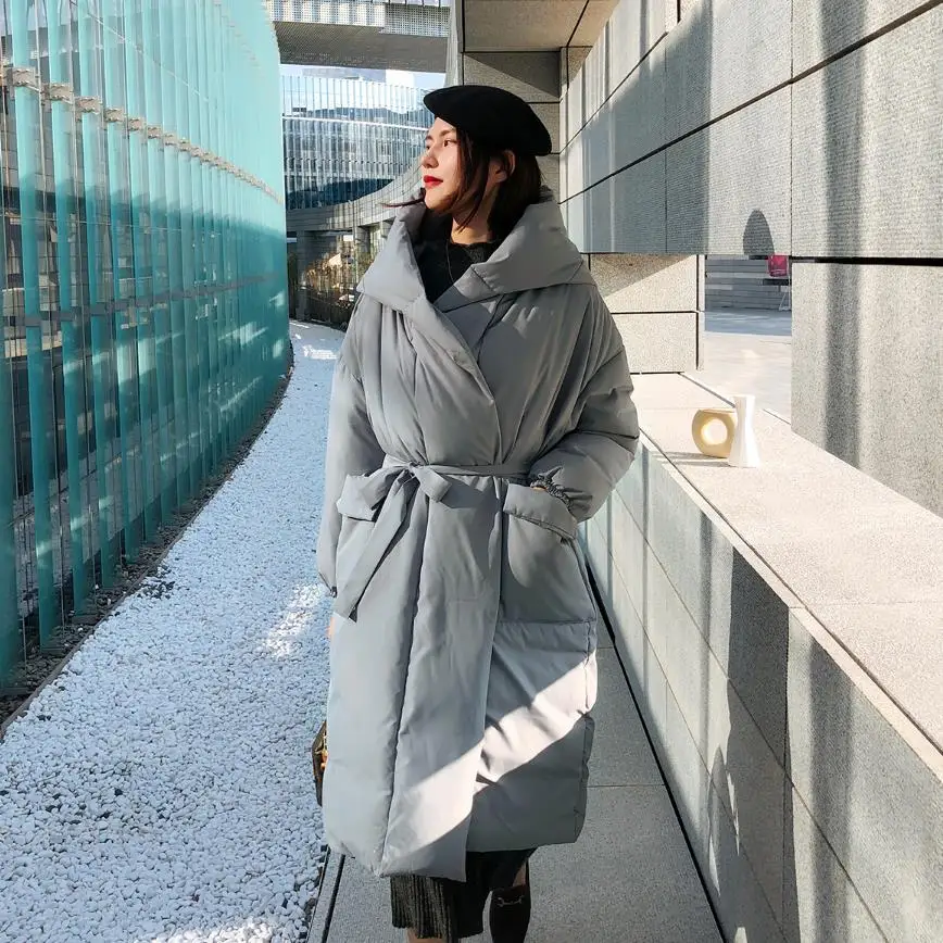 7XL fashion Coats Winter Super Long Fuffy Down Coat Female Fashion Oversized Hooded With Belt Was Thin Warm Down Coat wq511