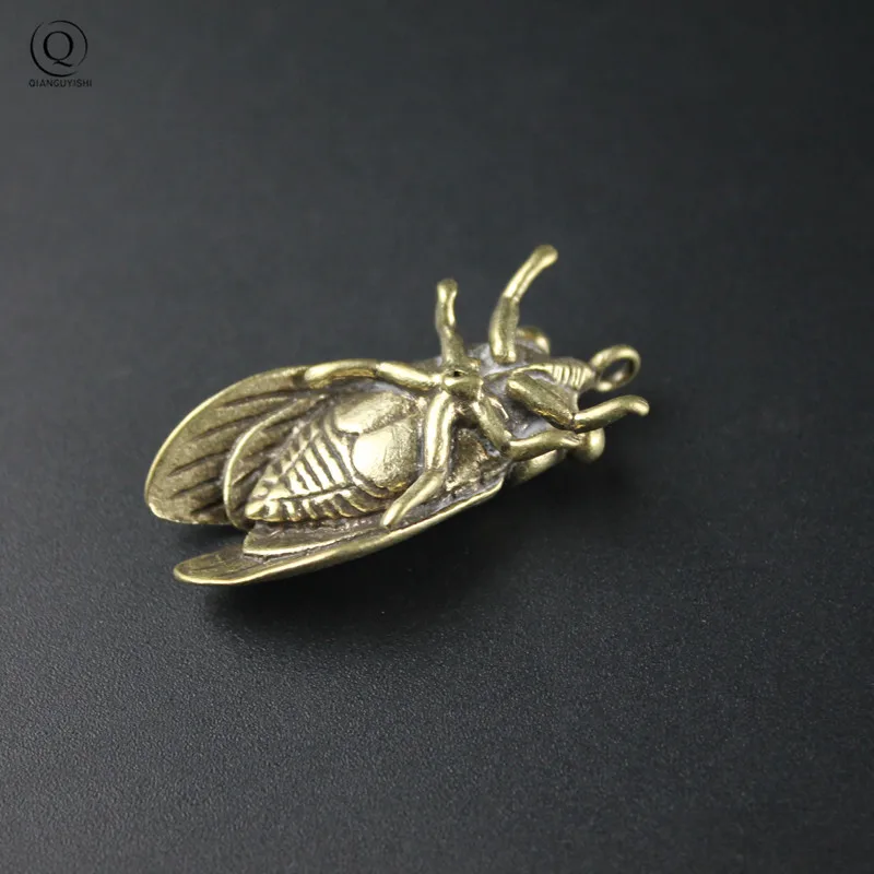 Vintage Brass Cicada Keychain Pendants Gifts Pure Copper Lucky Key Chain Ring Hanging Trinkets Chinese Feng Shui Keyring Pendant