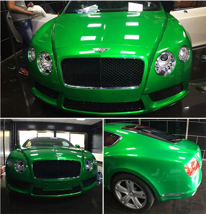 

Gloss Candy Green Metallic Vinyl Car Wrap With Air Bubble Free Pearl Glossy Vehicle Car Foil Wrapping Size 1.52x20 meters