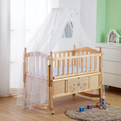 Berceau à bascule BB en bois enrichi multifonctionnel avec moustiquaire, lit pour bébé, CPull, peut combiner un lit adulte