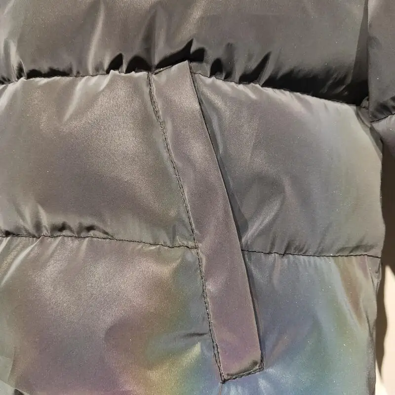 Winter Jacket Men Thick Rainbow Reflective Jackets Parka Coat Fashion Young Hip Hop Loose Jacket Streetwear Outwear Men Clothes