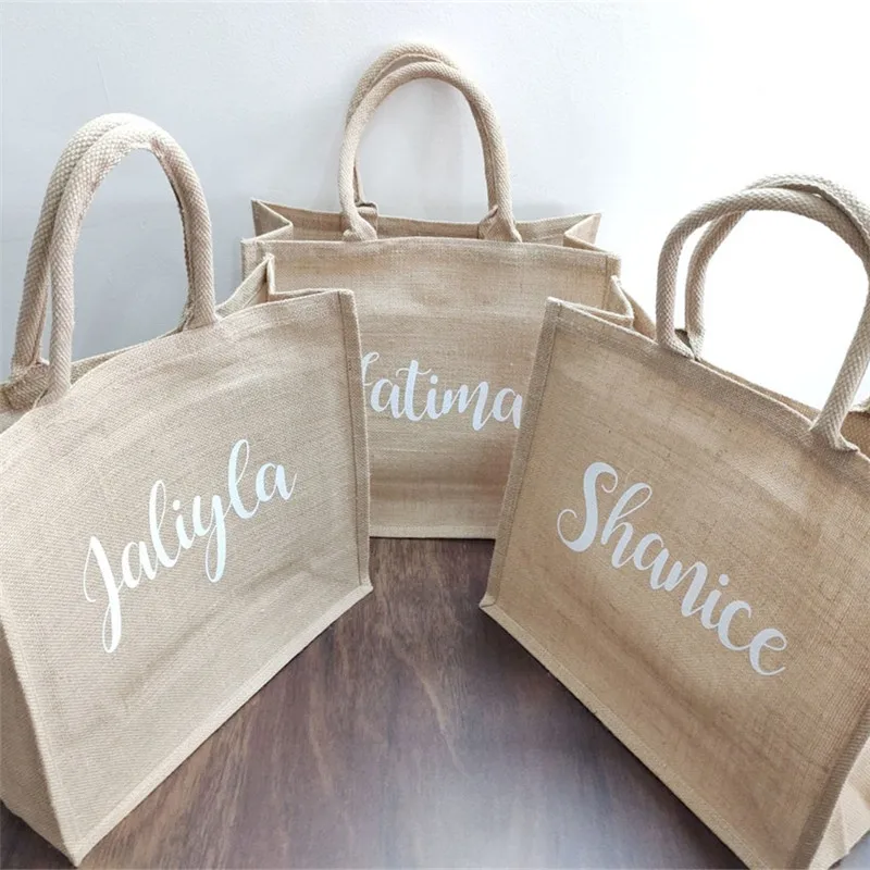 Personalized Burlap Bridesmaid Beach Bag, Burlap Bridesmaid Beach Bag, Beach Tote Bag with Name，Bridal Beach Tote Bag