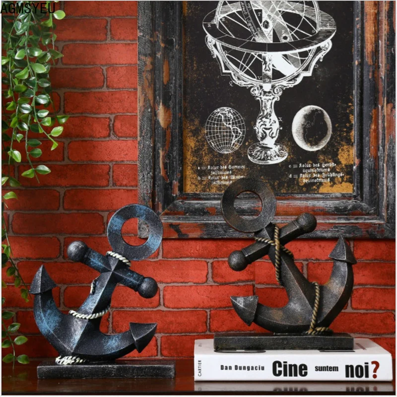 AGMSYEU Nordic Retro Ship Anchor Decoration Resin Crafts Industrial Style Restaurant Bar Living Room Study Decoration