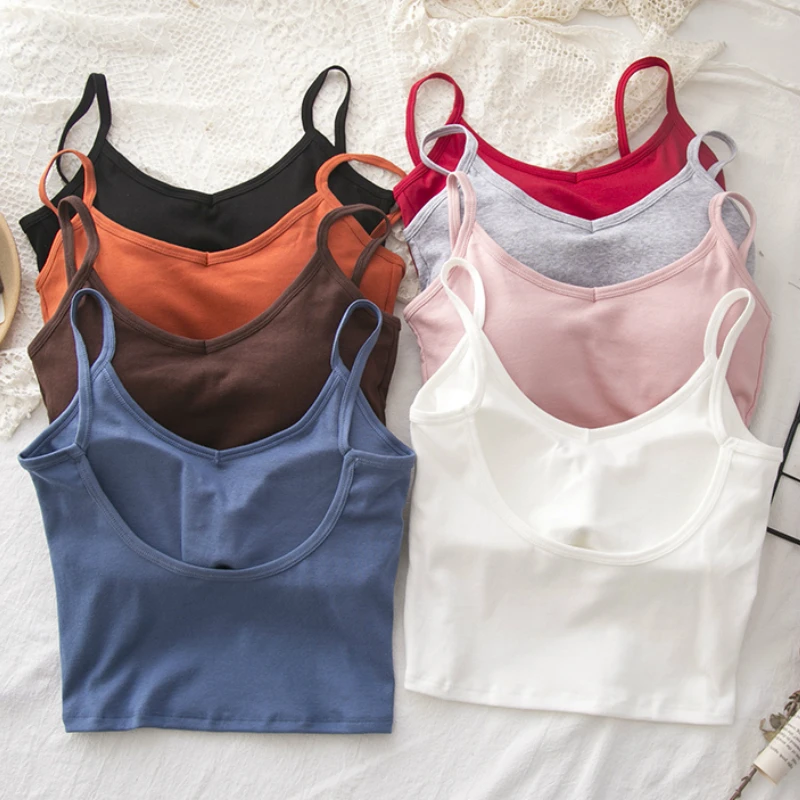 캐미솔 여성용 스파게티 가슴 패드 뜨개질, 백리스 섹시 조끼, 슬림하고 심플한 캐주얼, 올매치 얼짱, 시크한 신상, 여름