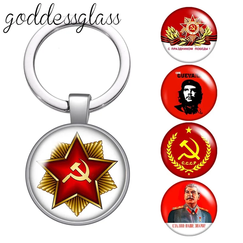 New Russia USSR Badge Soviet Union CCCP Russian photo glass cabochon keychain Bag Car key chain Ring Holder Charms keychains