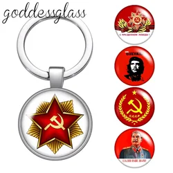 New Russia USSR Badge Soviet Union CCCP Russian photo glass cabochon keychain Bag Car key chain Ring Holder Charms keychains