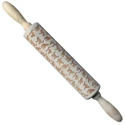 Christmas Wooden Rolling Pins Cats Engraved Embossing Rolling Pin with Christmas Symbols Kitchen Baking Tool