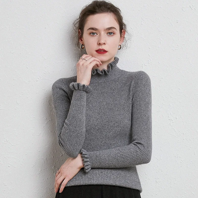 Turtleneck Sweater Women Fashion French Stretch Tops Women Candy Color Knitted Pullovers Long Sleeve Bottoming Knitted Sweater