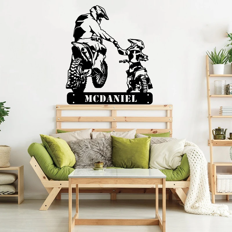 Custom Name Motorcycle Motorbike Wall Decal Kids Father Motorcross Wall Sticker Playroom Bedroom Home Decor