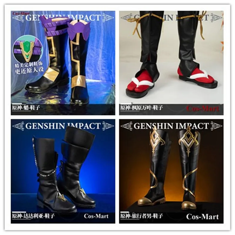 

Cos-Mart Game Genshin Impact Tartaglia/Xiao/Aether/Kaedehara Kazuha Boots Cosplay Universal Fashion Combat Shoes Role Play Used