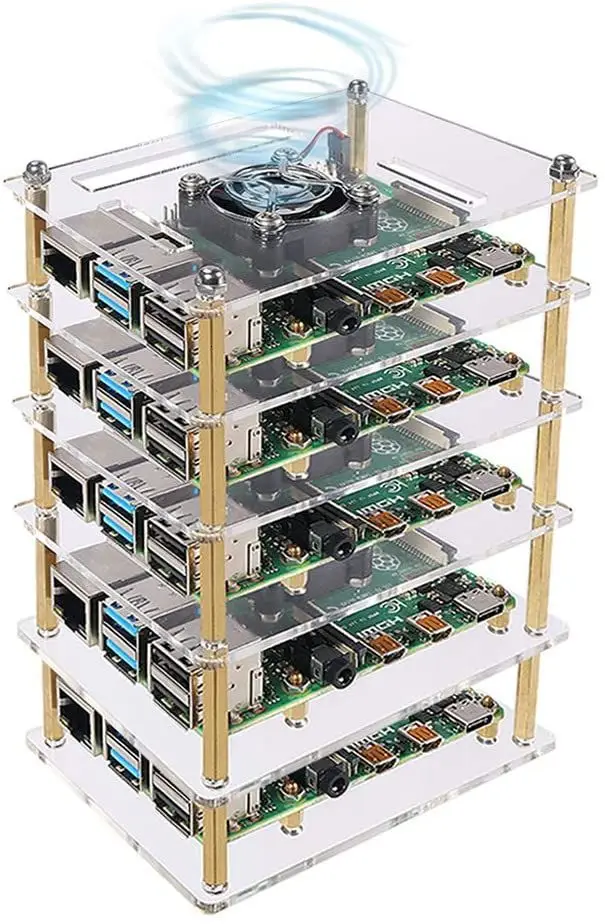 Raspberry Pi 4 B Case, Raspberry Pi 4 B, Estojo de empilhamento com ventoinha e tampa de ventilador, Estojo de empilhamento